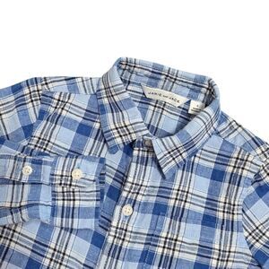 Janie And Jack Blue Plaid Button Down Up Oxford Cotton Linen Shirt Boys Size 3T